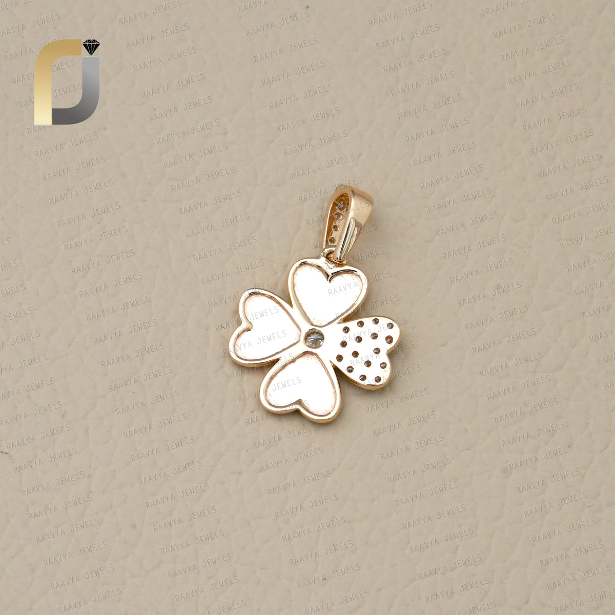 White Diamond 14K Solid Yellow gold Heart & Flower Pendant Jewelry