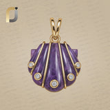 Gemstone Seashell Design Pendant, 925 Silver Yellow Plating Gemstone Pendant