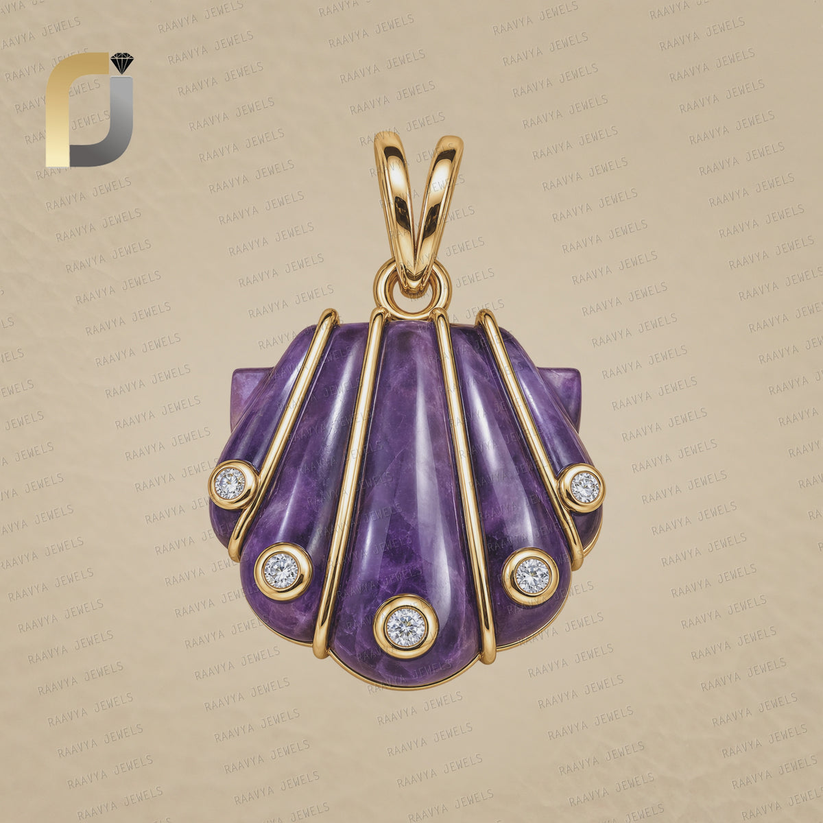 Gemstone Seashell Design Pendant, 925 Silver Yellow Plating Gemstone Pendant