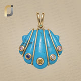 Turquoise Gemstone silver & Gold Seashell Design Pendant