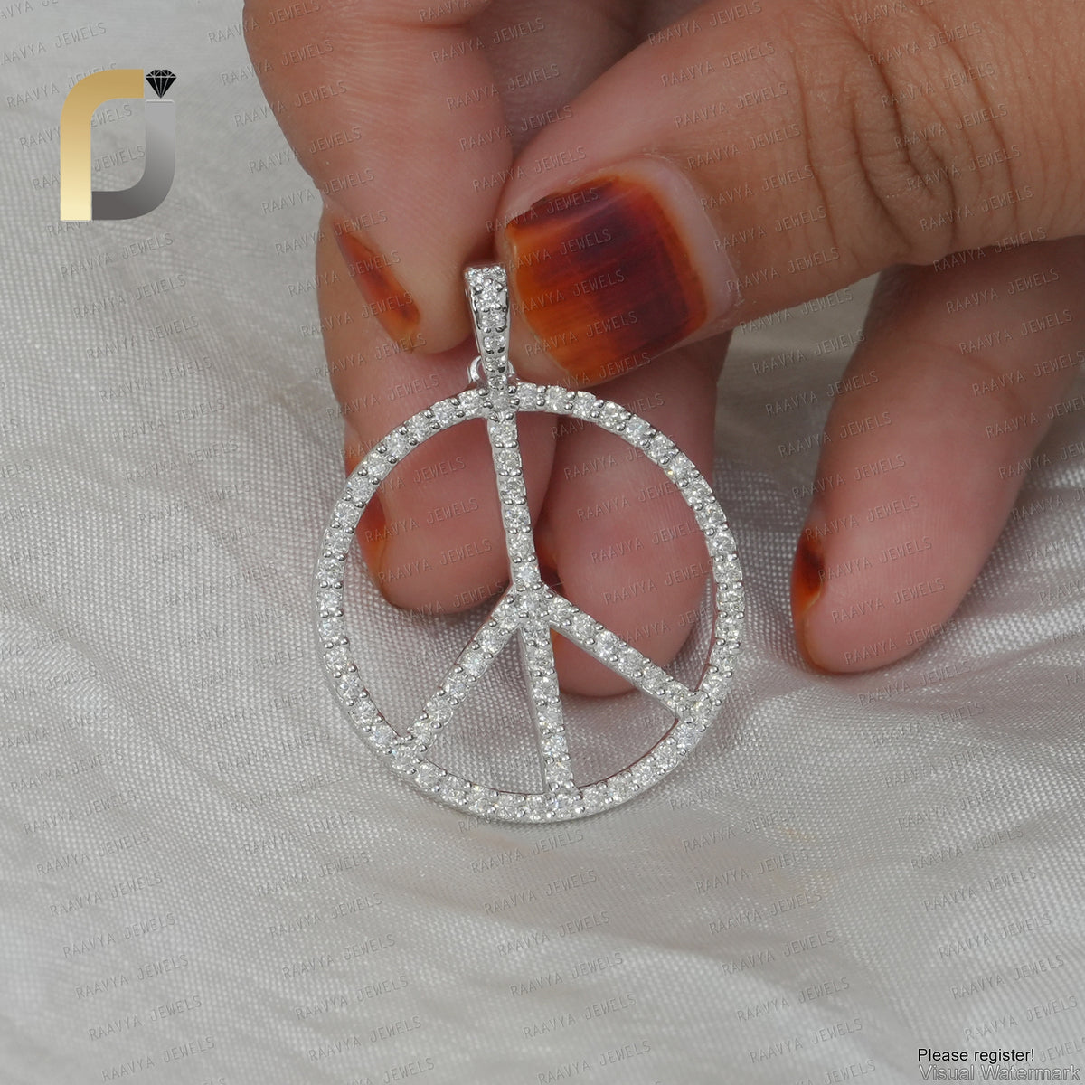 14K White Gold Peace Diamond Pendant Jewelry