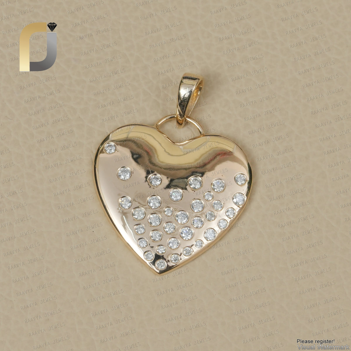 14K Solid Gold Double Cut White Diamond Heart Pendant
