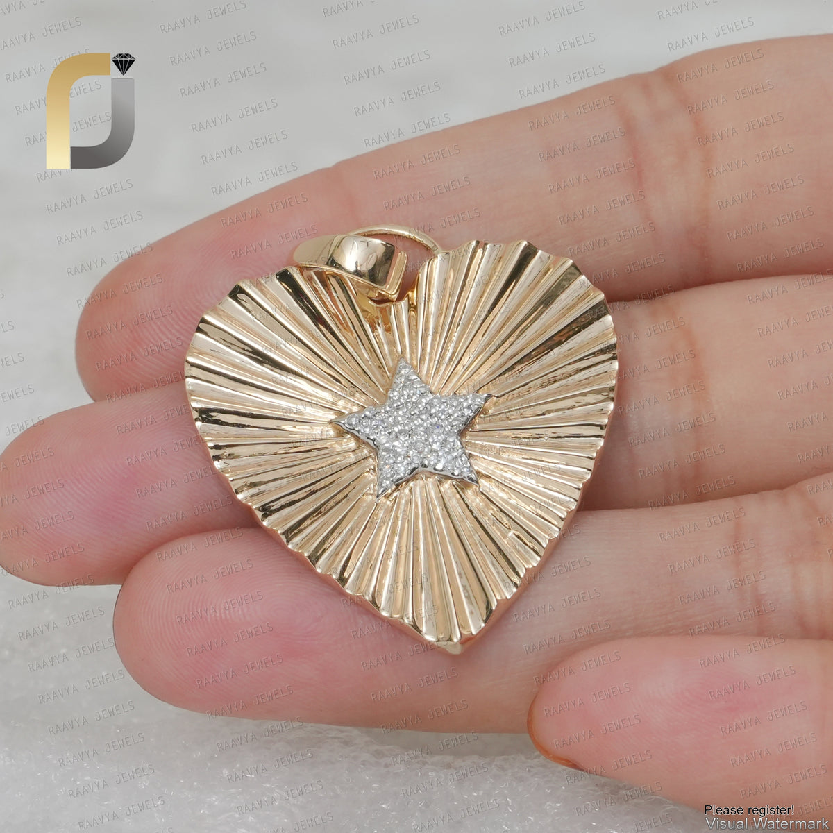 14K Gold Heart Pendant with Diamond Star Jewelry