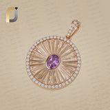 14K Solid Yellow Gold with Diamond & Pink Sapphire Pendant