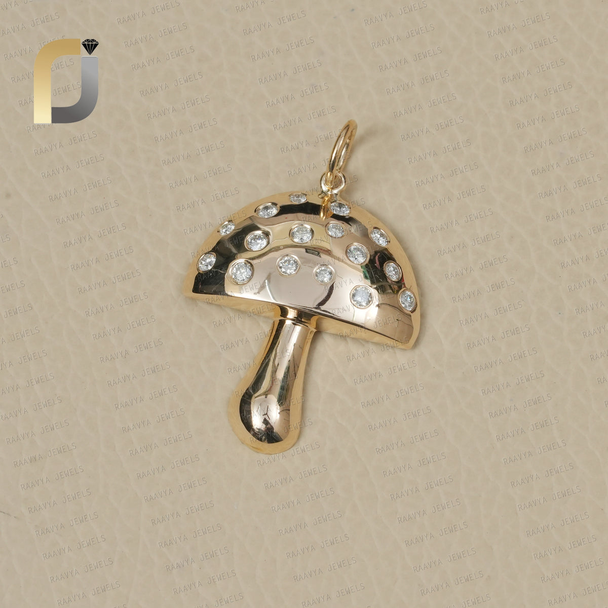14K Solid Yellow Gold White Diamond Masharum Pendant