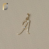 14K solid Yellow Gold  A Initial Pendant, Single White Diamond A Initials Pendant & Charm