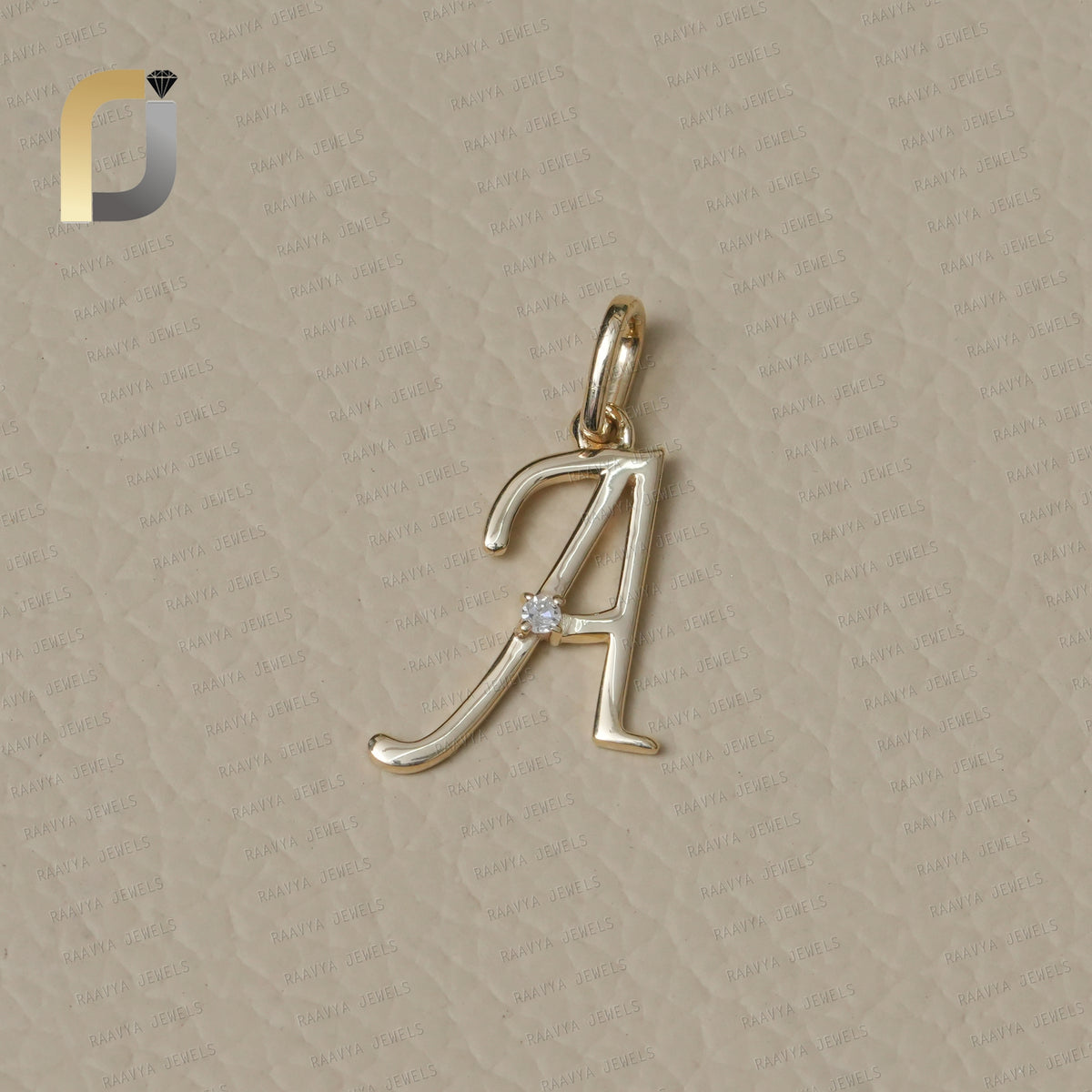 14K solid Yellow Gold  A Initial Pendant, Single White Diamond A Initials Pendant & Charm