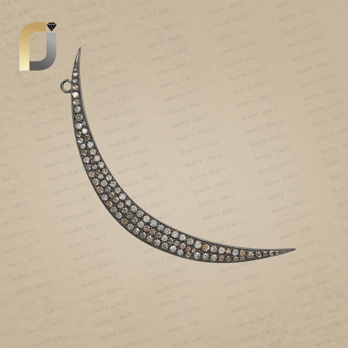 Pave Diamond Oxidized 925 Silver Big Crescent Moon Pendant
