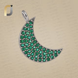 925 Silver Emerald Gemstone Crescent Moon Charm Pendant