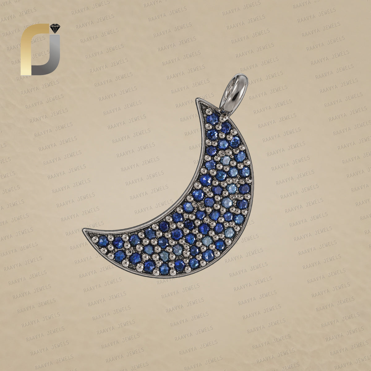 Natural Blue Sapphire Crescent Moon Charm Pendant