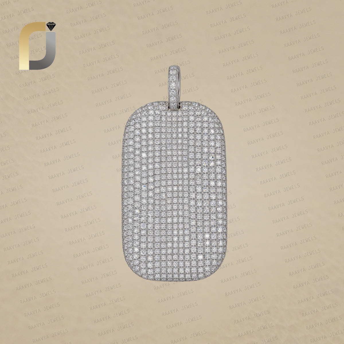 Pave Diamond Dog Tag Pendant 925 Silver Fine Jewelry