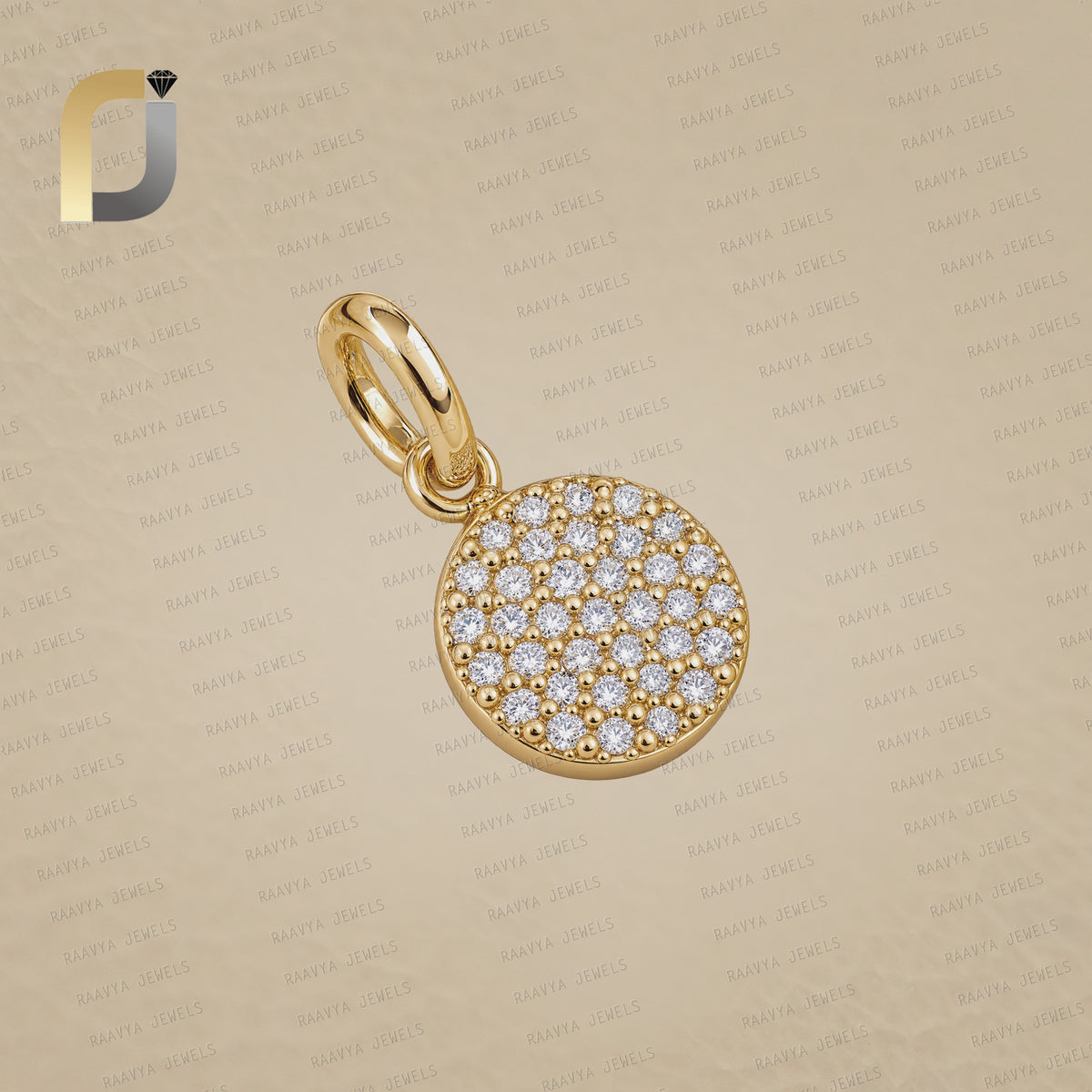 14K Solid Gold Pave Diamond Disc Pendant
