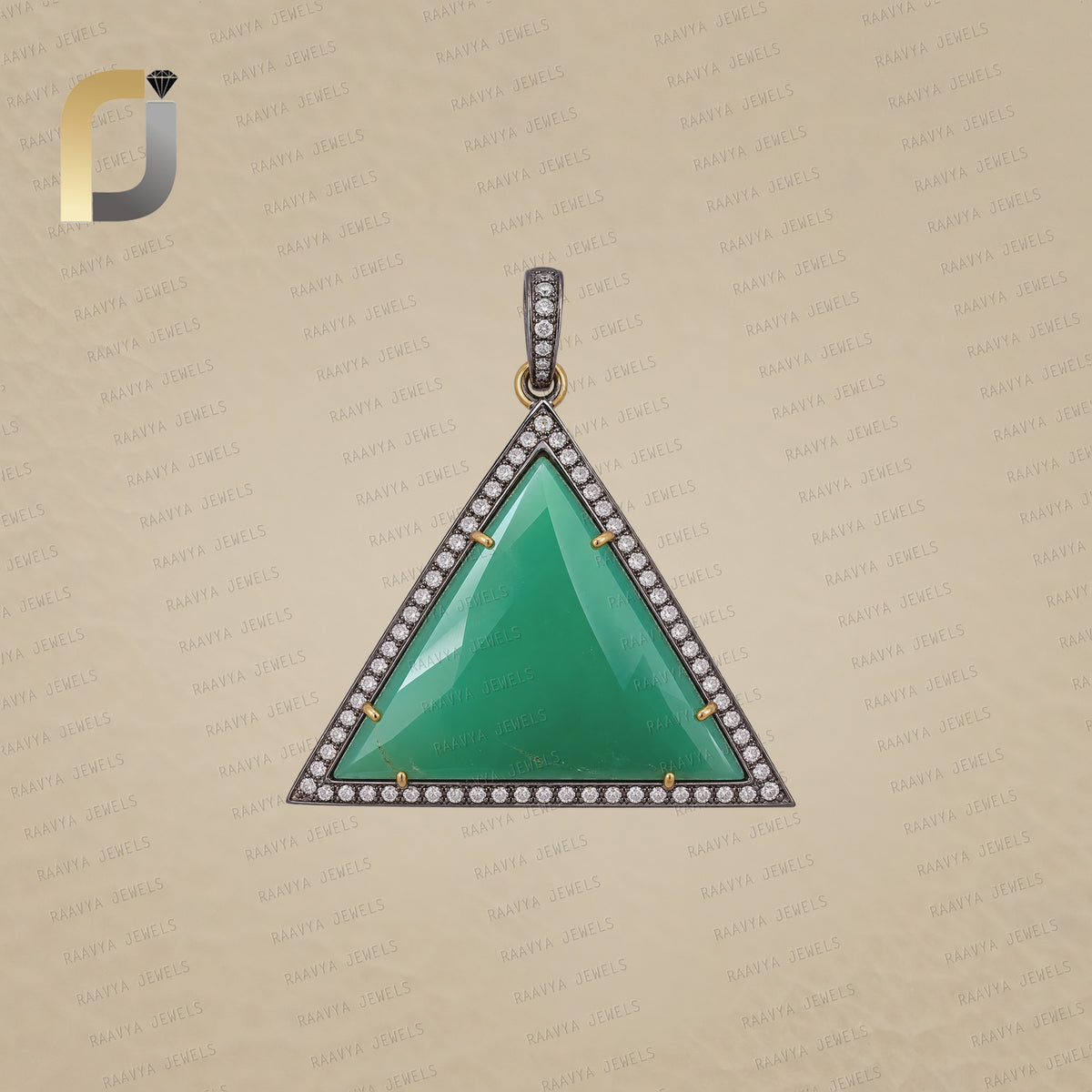 Chrysoprase Gemstone Diamond 925 Silver Pendant Jewelry