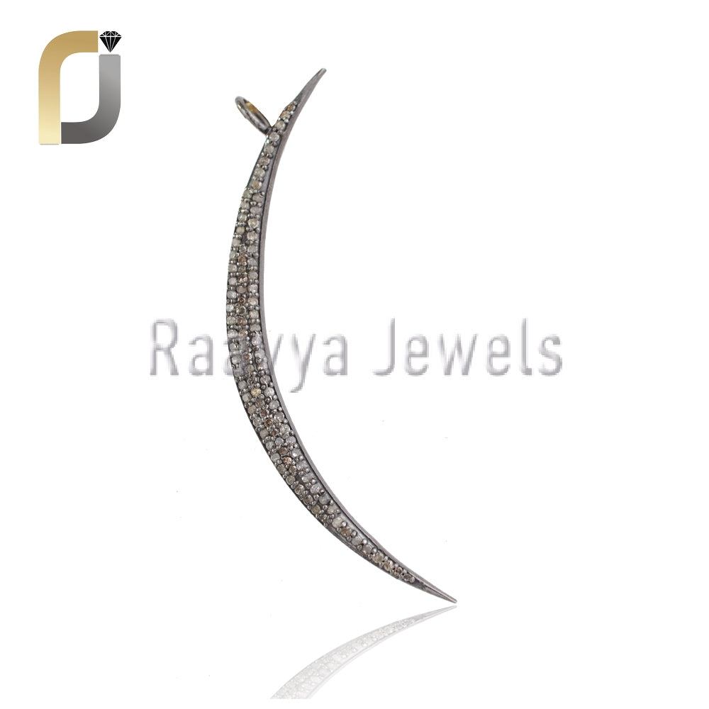 Pave Diamond Silver Crescent Moon Pendant & Charm