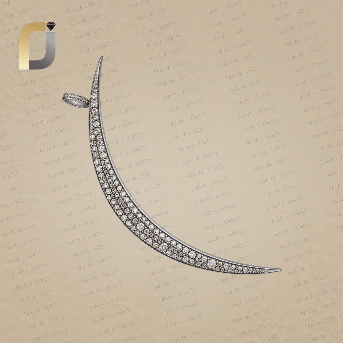 Pave Diamond Silver Crescent Moon Pendant & Charm