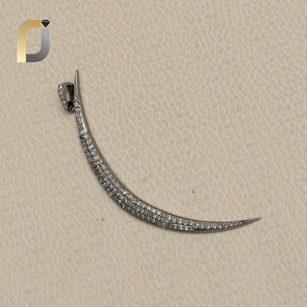 Pave Diamond Crescent Moon Silver Pendant & Charm