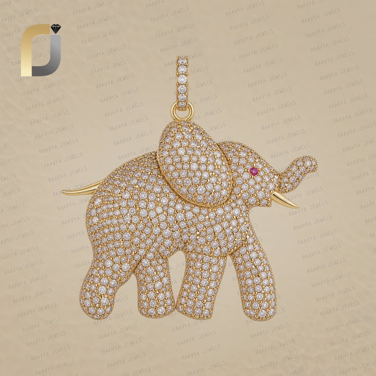 14K White diamond Elephant Pendant gold Jewelry