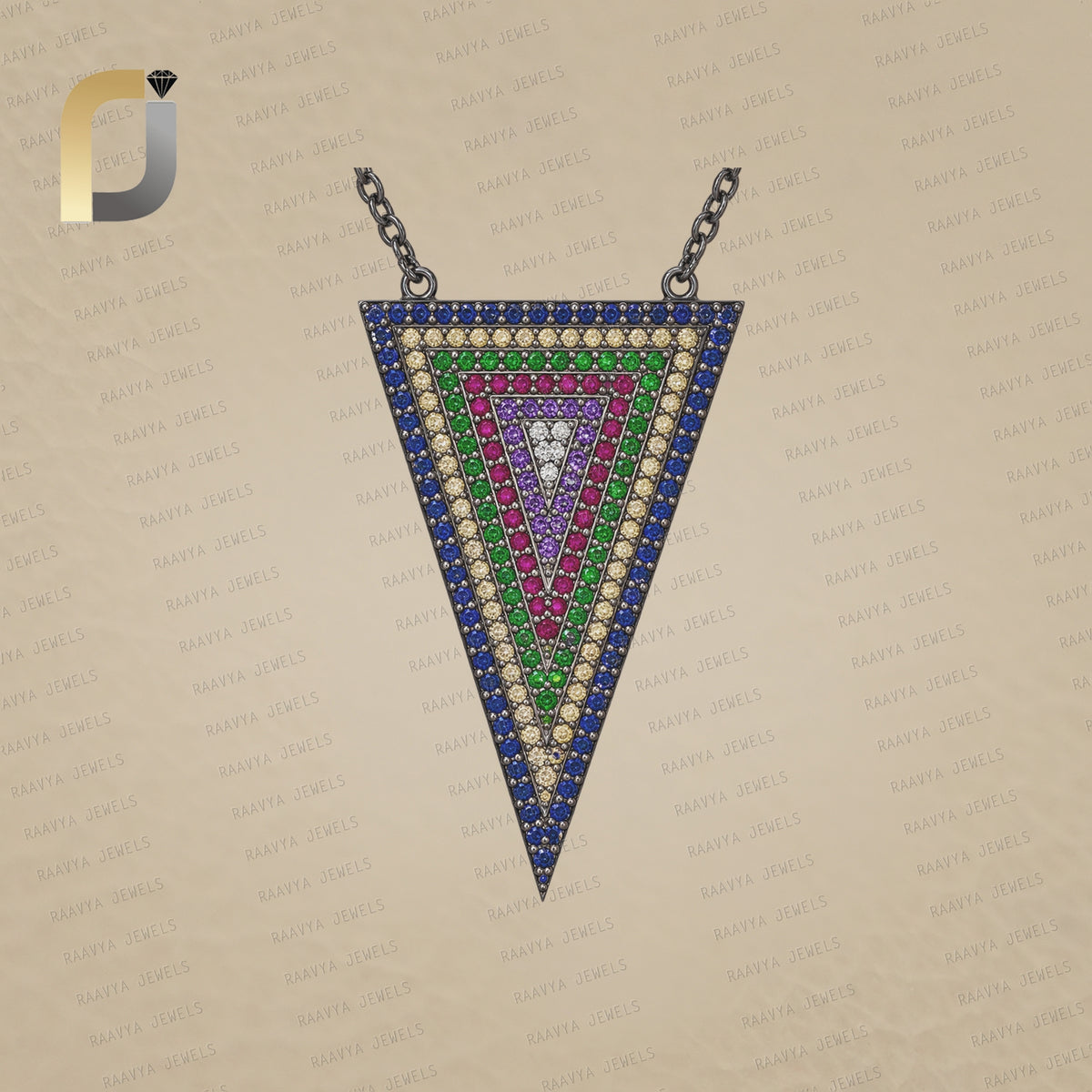 Multi Gemstone Diamond 925 Silver Designer Pendant Necklace