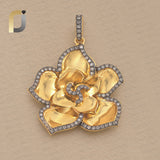 925 Silver Yellow Matt Finish with Brown Diamond Flower Pendant