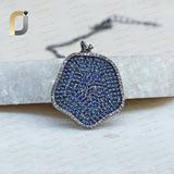 925 Silver White Diamond Blue sapphire uneven pendant Necklace