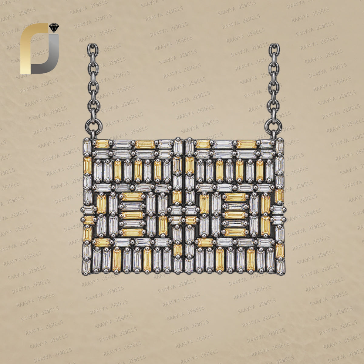 Natural Baguette Diamond 925 Silver Pendant Chain Necklace