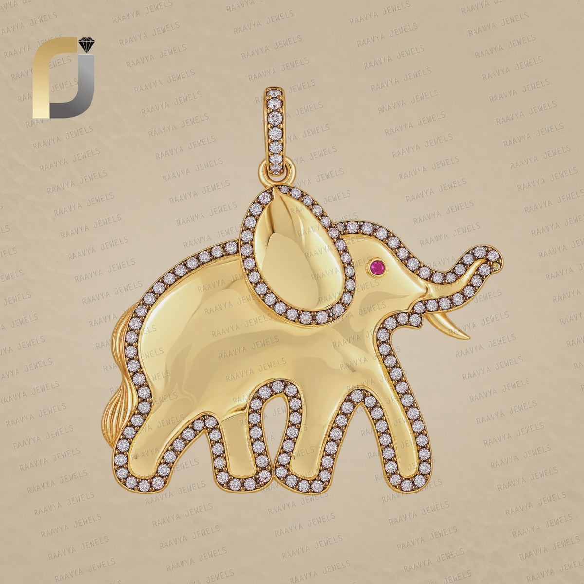 Yellow Vermeil Pave Diamond Baby Elephant Charm Pendant Jewelry