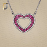 Diamond Ruby Heart Pendant Silver Chain Necklace Jewelry