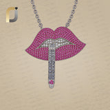 Natural Diamond 925 Silver Ruby Lips Charm Necklace