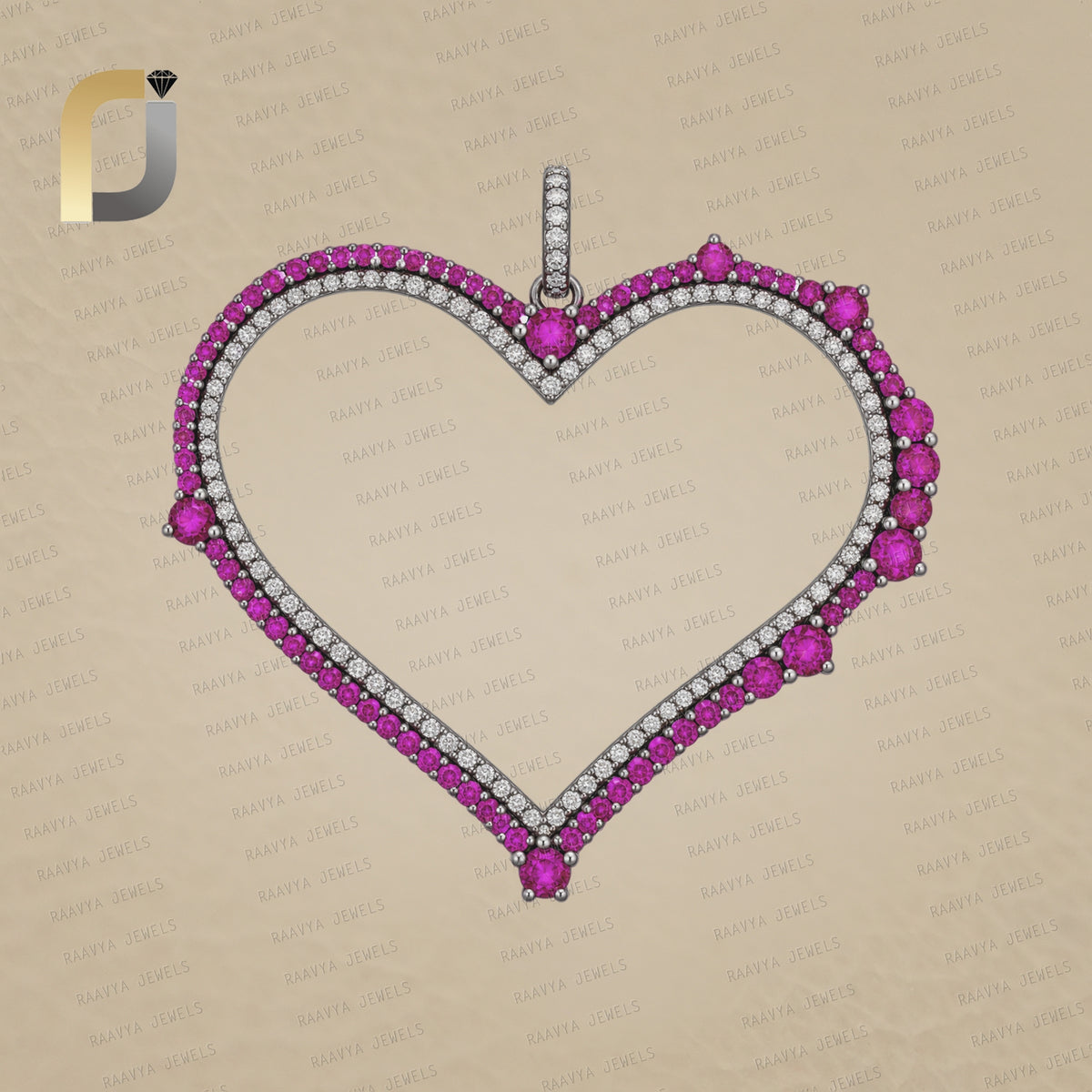 925 Sterling Silver Heart Pendant Natural Ruby Diamond Pendant Heart Jewelry