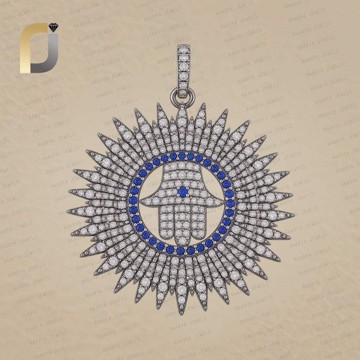 Pave Diamond Silver Starburst Hamsa Pendant Jewelry