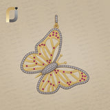 925 Silver Yellow Plating Champagne Diamond & Ruby Butterfly Pendant