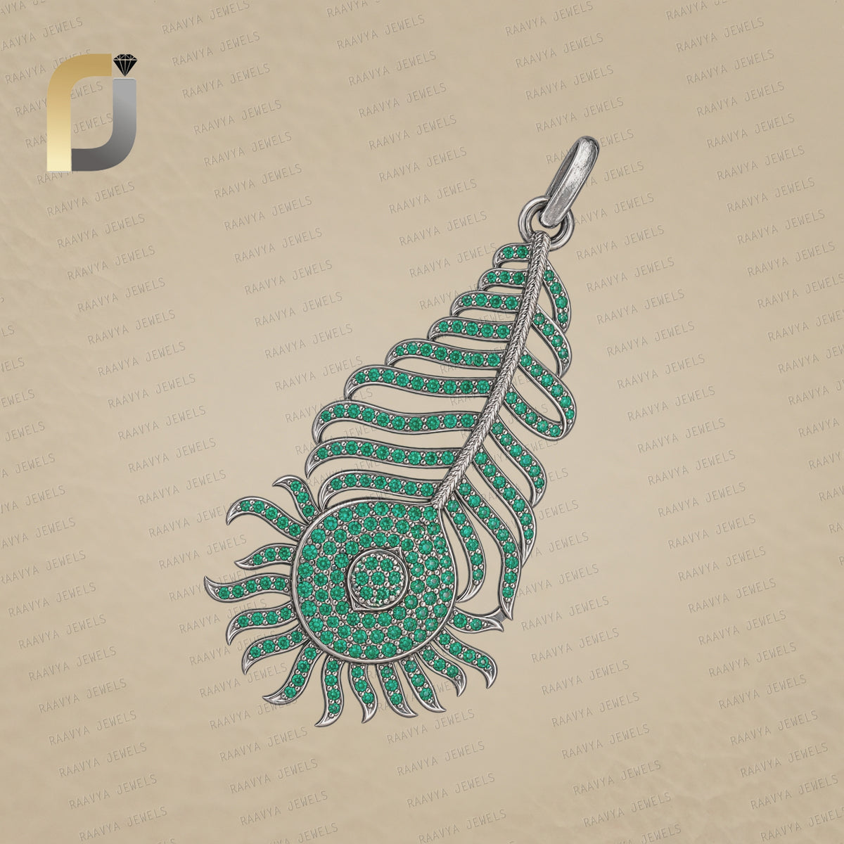 Chrome Diopside Gemstone 925 Silver Feather Pendant Jewelry