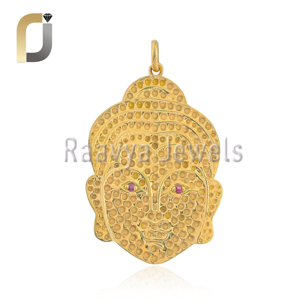 925 Silver Yellow Plating  with Ruby Gemstone Buddha Pendant