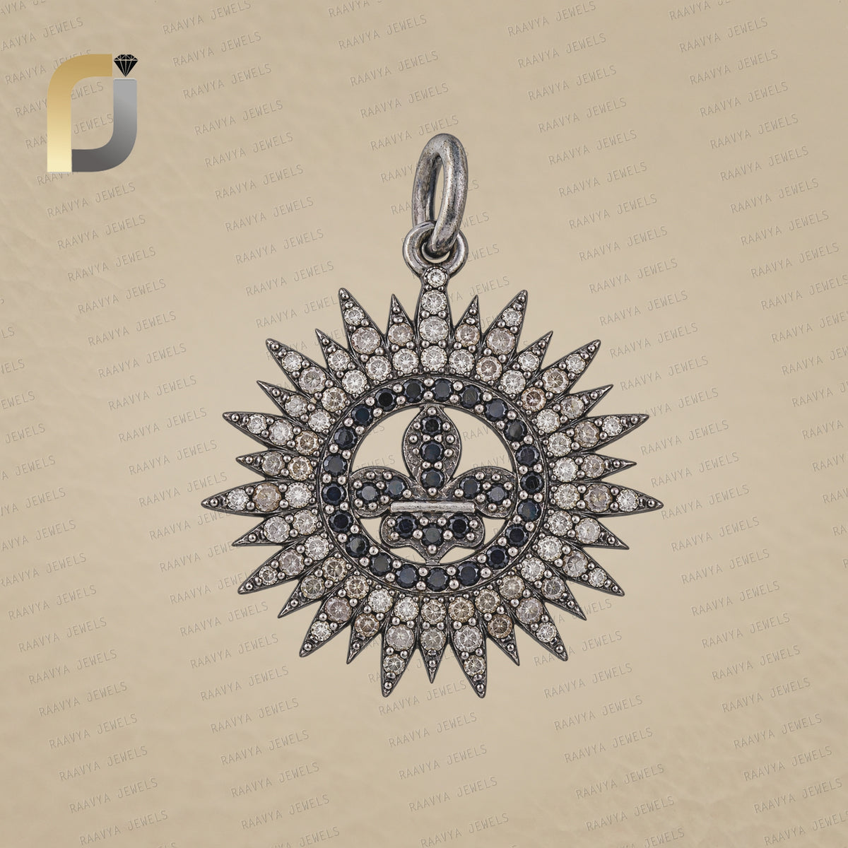 Black Diamond Fleur De Lis Charm Silver Pendant Jewelry