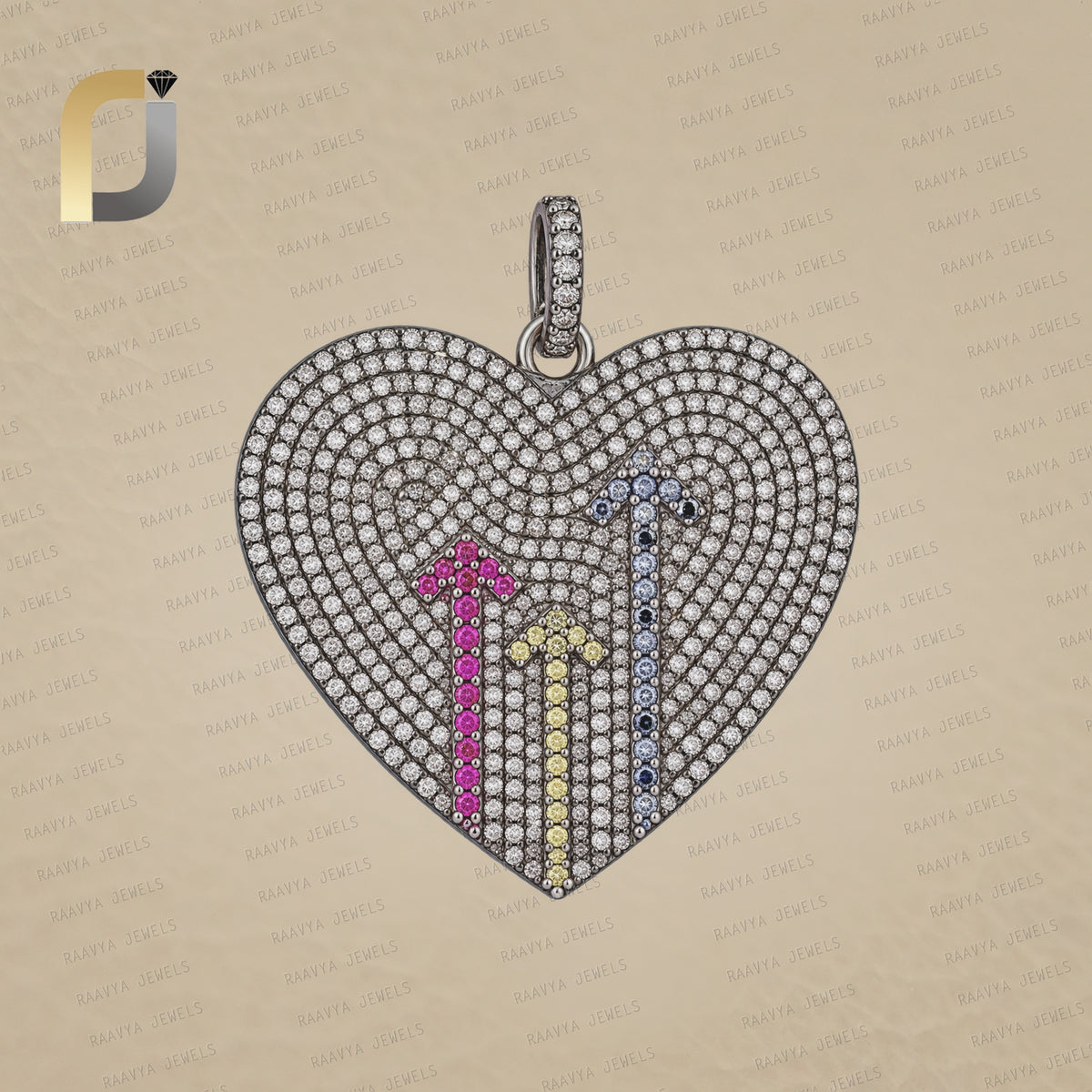 Pave Diamond Heart Pendant Oxidized 925 Silver Jewelry