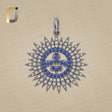 922 Silver Blue Sapphire Fleur De Lis Diamond Charm Pendant Jewelry