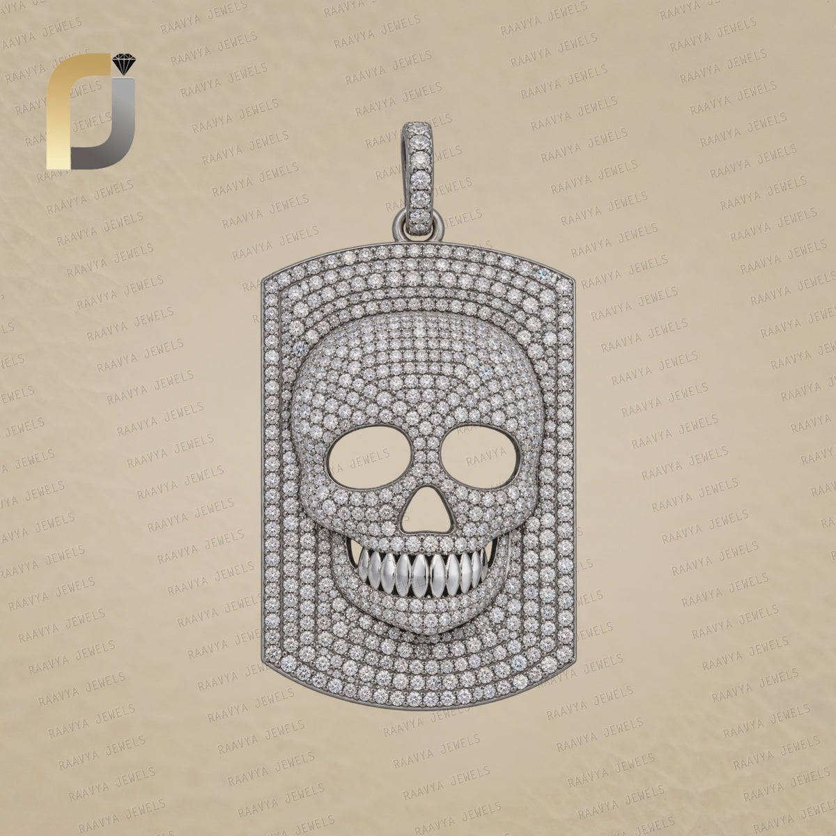 Skull Charm Natural Pave Diamond 925 Silver Pendant