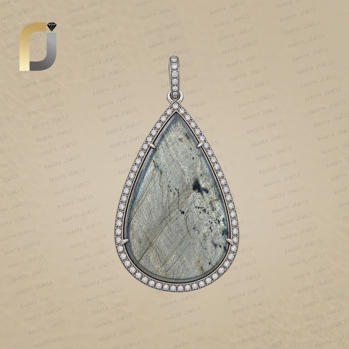 Labradorite Gemstone 925 Silver Diamond Charm Pendant