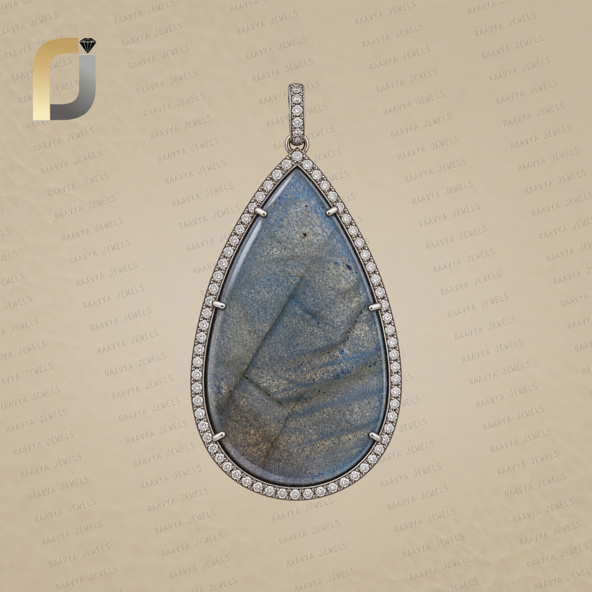 Labradorite Gemstone 925 Silver Diamond Pendant Jewelry