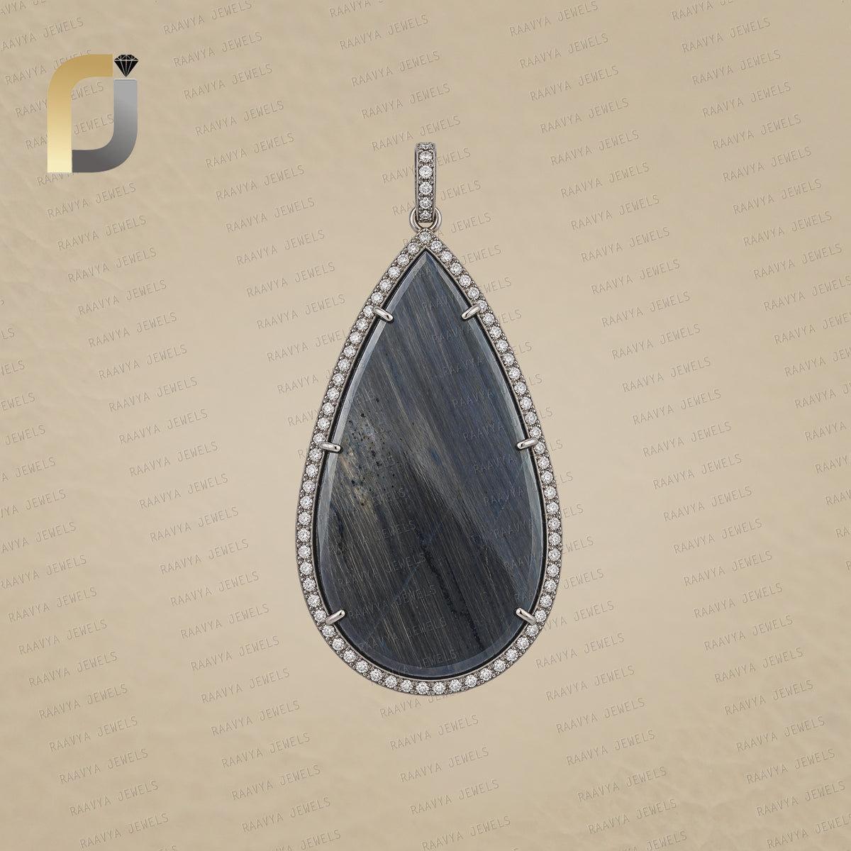 Labradorite Gemstone Pave Diamond Silver Pendant Jewelry