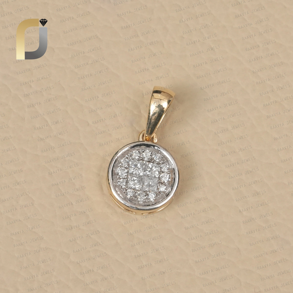 Solid 14k Yellow Gold Round Charm Pendant Pave Diamond Jewelry
