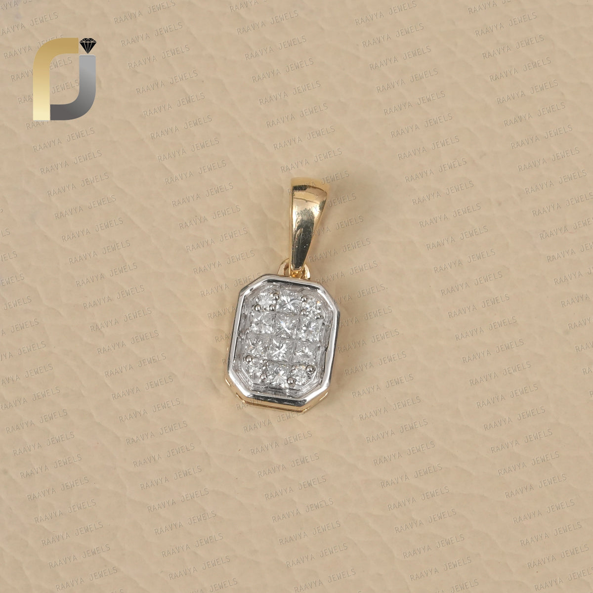 Solid 14k Yellow Gold Minimalist Pendant Handmade Pave Diamond Jewelry