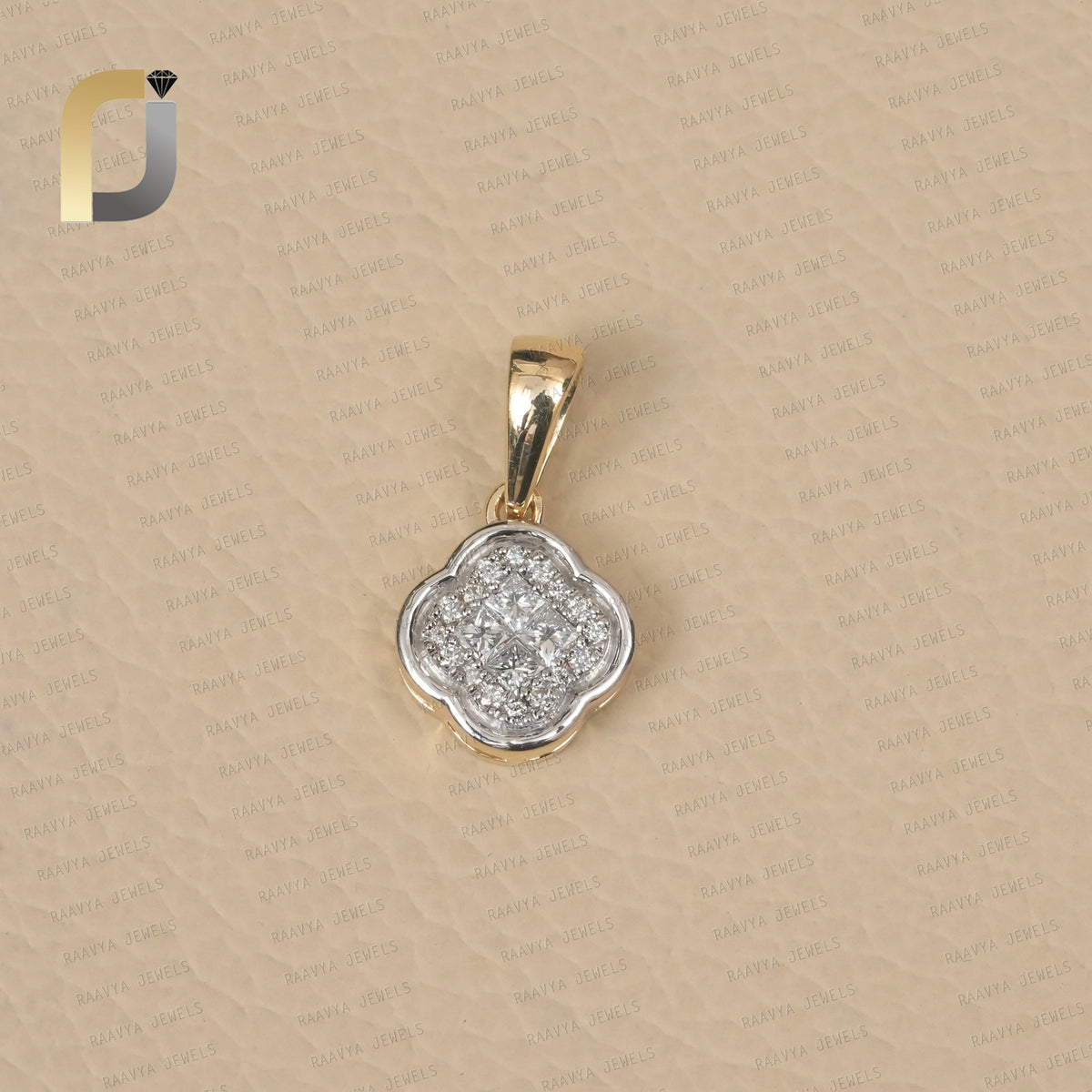 Solid 14k Yellow Gold Pendant Handmade Pave Diamond Flower Jewelry
