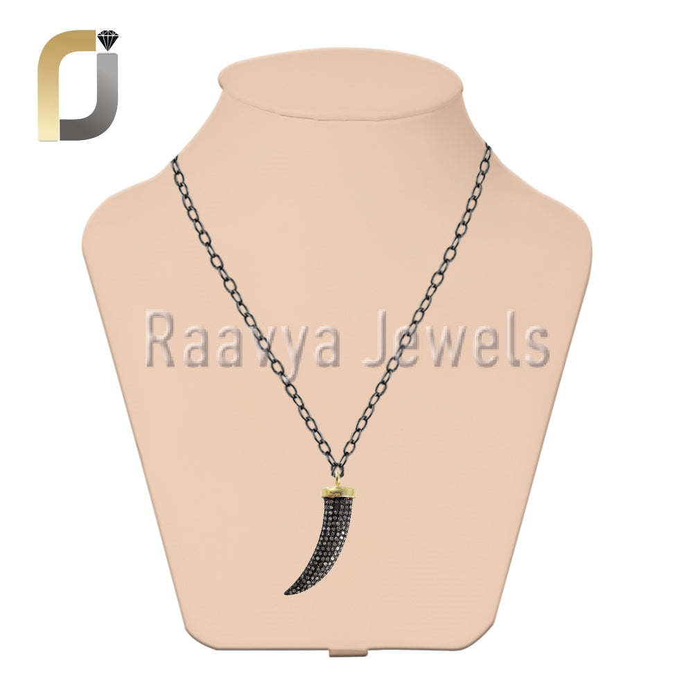 925 Silver Pave Diamond Horn Pendant & Charm