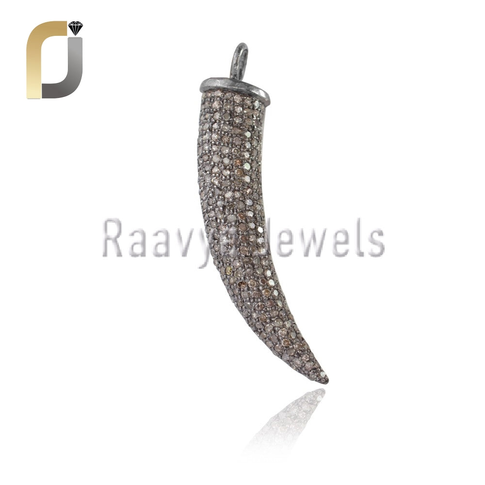 Pave Diamond Tooth Pendant Oxidized 925 Silver Jewelry