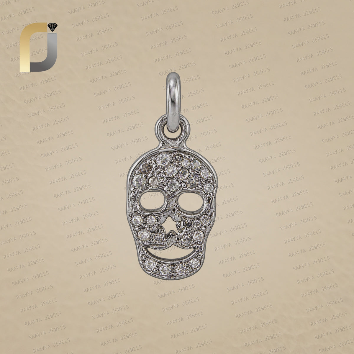 925 Silver Diamond Skull Pendant Charm