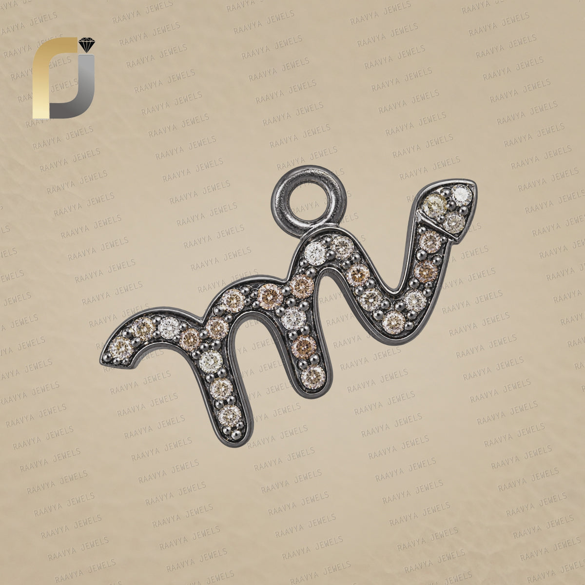 Pave Diamond Lower case M initial Silver Charm