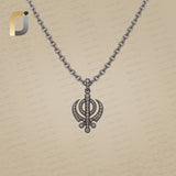 925 Sterling Oxidized Silver Brown Diamond Religion Charm