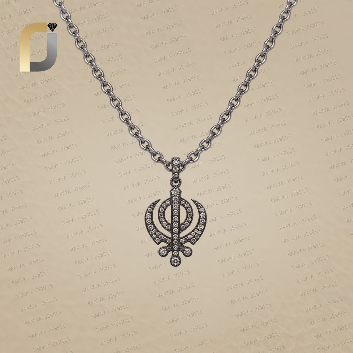 925 Sterling Oxidized Silver Brown Diamond Religion Charm