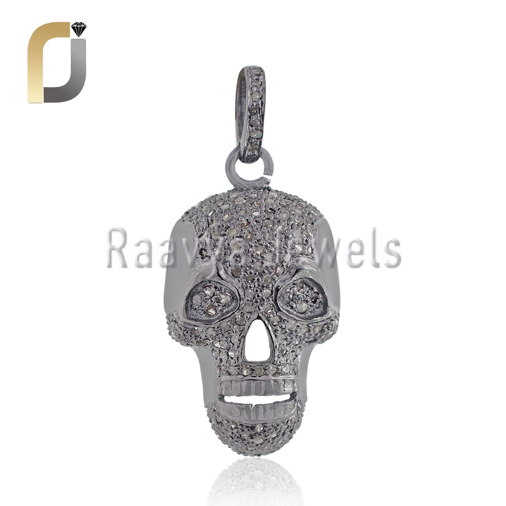 925 Silver Brown Diamond Skull Pendant Jewelry